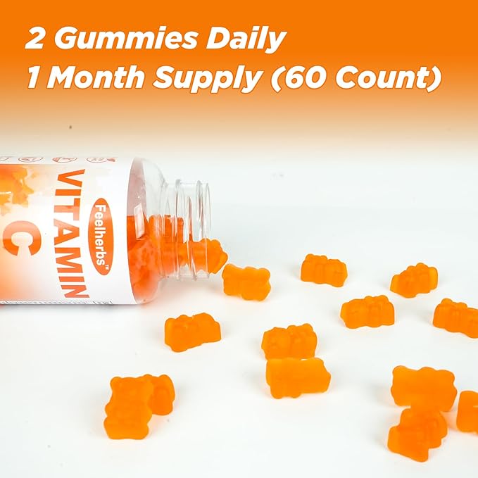 Chewable Vitamin C Gummies 240mg, Natural Orange Flavor Vitamin C for Adults Energy & Immune Support with Collagen, Glutathione, Zinc & Omega-3, 60 Counts