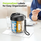 AUVON Large Pill Dispenser Can Store 7 Various Supplements, Travel Pill Organizer Bottle with Anti-Mix Design, Arthritis-friendly Pill Holder with Wide Opening & Slider Lid, Includes 20 Blank Stickers
