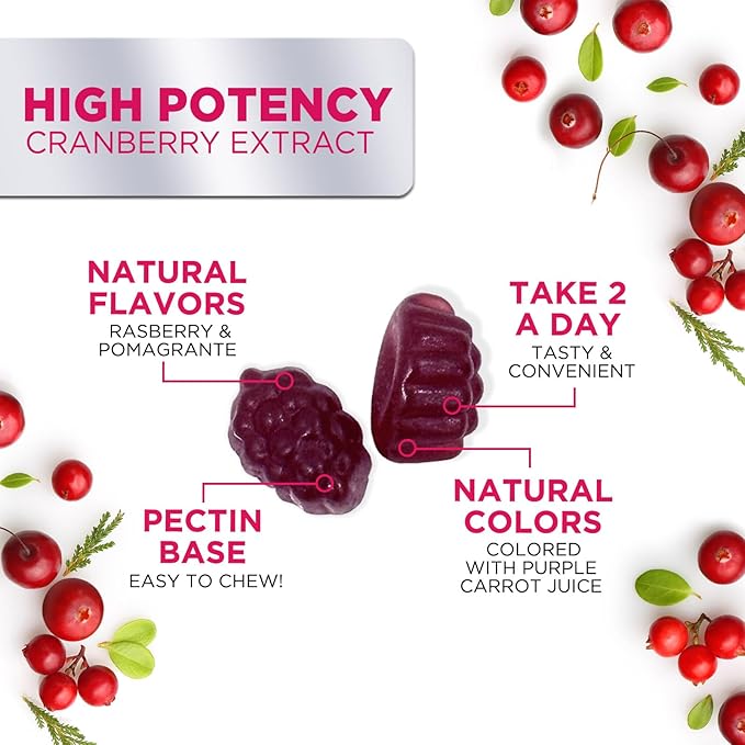 Cranberry Extract 504mg Per Serving - Cranberry Gummies for Urinary Tract Health Support - Helps Cleanse & Protect, Cran Berry Gummy Supplement + Vitamin C, Chewable Cran for Women - 60 Gummies