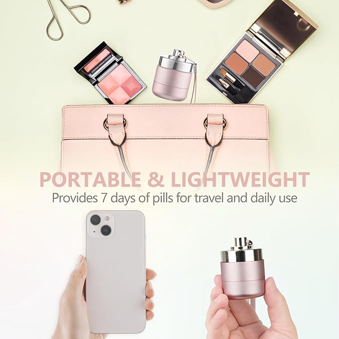 Metal Travel Pill Organizer, Portable Waterproof Daily Pill Box AM PM, Large Aluminum Pill Case Container 2 Times a Day Vitamin Organizer, Daily Medicine Organizer for Vitamin, Fish Oil, Supplement