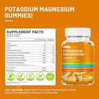 Potassium Magnesium Gummies - Magnesium Glycinate B6,D3 & Potassium Citrate for Leg Cramps,Muscle,Electroyte for Adults Kids,Sugar-Free - 60 Orange Gummies