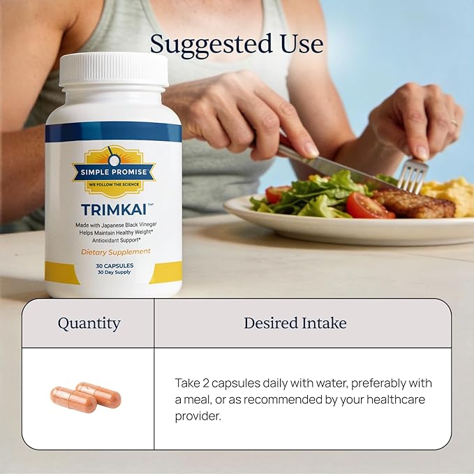 Simple Promise TrimKai - Japanese Black Vinegar Capsules for Metabolism Support - with Astaxanthin 12mg, Seaweed & Black Pepper Extract - Plant-Based Formula - 30 Capsules