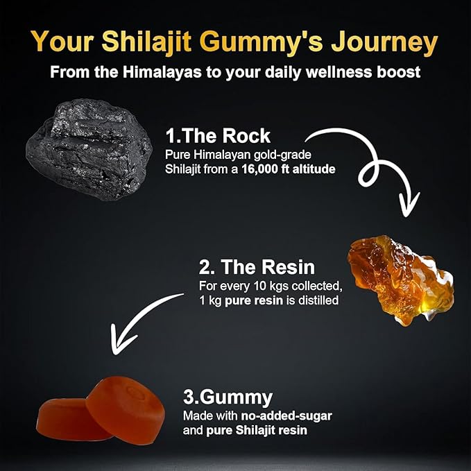 vitacore Himalayan Shilajit Gummies for Men & Women - Pure Gold Energy Boost, 85+ Trace Minerals & Fulvic Acid, Gluten-Free, 60 Gummies