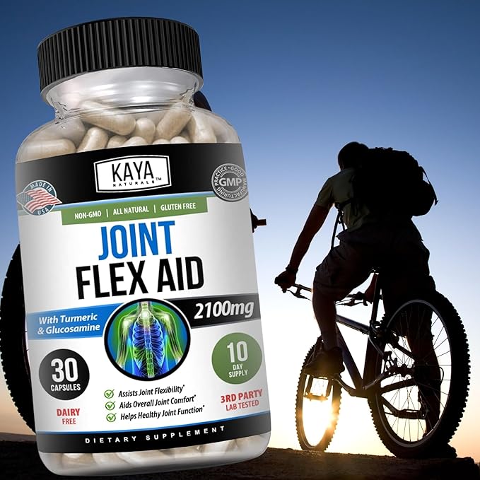 Kaya Naturals Mobility Flex Aid - Mobility Support Supplement for Men and Women - Turmeric Capsules with Glucosamine Sulfate - for Knee Support and Mobility Health - 30 Count