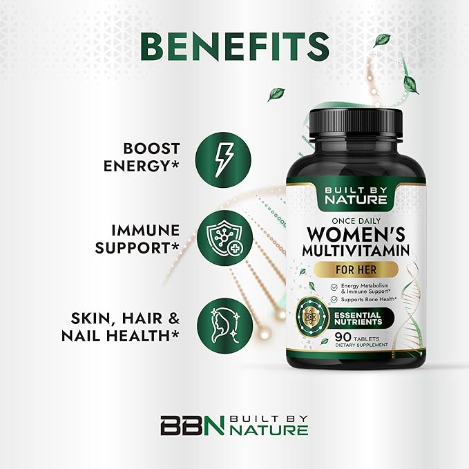 Built by Nature Multivitamin for Women – Daily Womens Multivitamin Supplement with Essential Vitamins & Minerals – Energy, Immunity & Beauty Support – 90 Tablets
