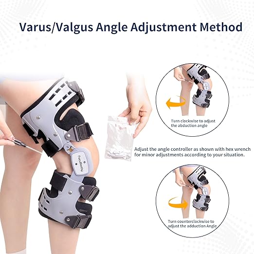 Unloader Hinged Knee Brace for Arthritis Pain and Support, Joint Pain | One Size Knee Brace with side stabilizers for Man Woman,Adjustable knee hinged brace (Grey, Right)