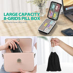 Travel Pill Organizer, Pill Organizer Travel with Labels and Storage Bag, 8 GRIDS Large Travel Pill Box, Moisture-Proof Airtight Daily Pill Case for Vitamin, Medicine, Fish Oil/Supplements, Black