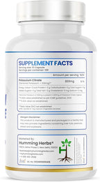 Potassium Citrate 800 mg (306 mg Elemental Potassium) – Electrolyte & pH Balance Support – Vegan, Non-GMO - 120 Capsules
