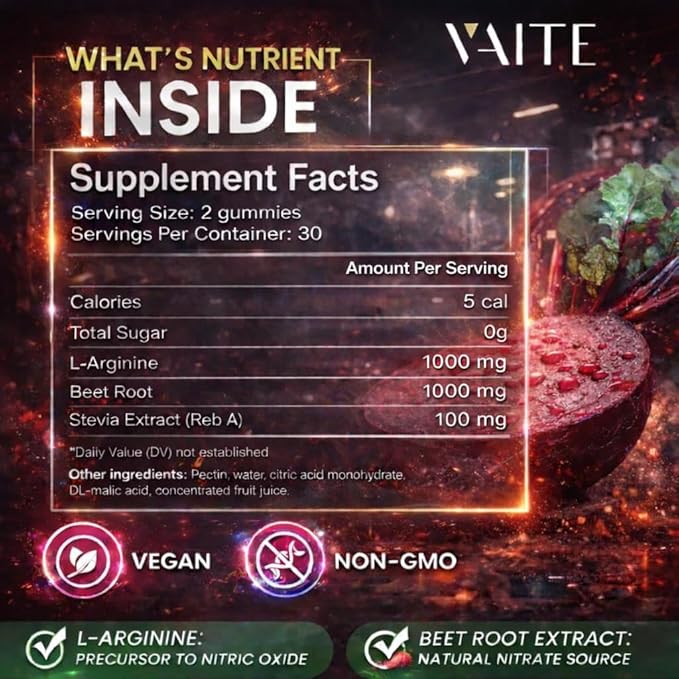 L Arginine 1000mg Supplement Beet Root Gummies - Double Strength, Energy Boost, Circulation Support and Stamina, Organic Chewable Beets Supplements for Men and Women, Vegan Gummy, Sugar-Free(2 Pack)