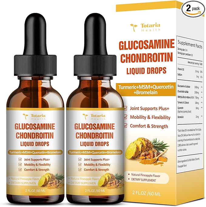 Totaria (2 Packs) Glucosamine Chondroitin MSM Support Joint Health - Chondroitin Sulfate Supplement Turmeric, Quercetin, Bromelain, MSM Oil