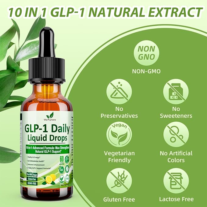 GLP-1 Support Liquid Drops, 10-in-1 Formula with Berberine, Ceylon Cinnamon, Prebiotic Fiber & Green Tea Extract | Support Healthy Metabolism, Digestive & Gut Health for Women & Men | Vegan, Non-GMO
