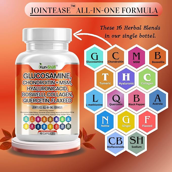 Glucosamine Chondroitin MSM Supplement – with Hyaluronic Acid, Collagen, Boswellia, Turmeric, Quercetin & Flaxseed – Joint Support Complex for Mobility & Flexibility for Men & Women – 90 ct