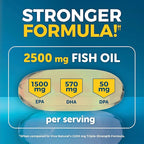 Triple Strength Fish Oil Omega 3 Supplements for Women and Men – 2500 mg High-Potency, Easy-to-Absorb Re-esterified Triglyceride Form, Pescatarian-Friendly DPA Omega 3 EPA DHA Supplement,180 Softgels