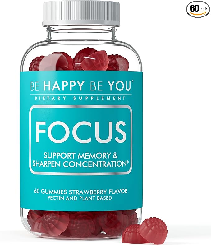 Focus Gummies – NAD+ Brain Supplement with Phosphatidylserine, Alpha GPC Choline & Green Tea Extract – Memory & Focus Support – Strawberry – 60 Count – Made in USA