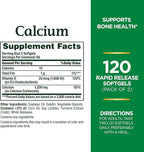 Nature's Bounty Calcium 1200 mg with Vitamin D3 - Bone Health Softgels, Calcium and Vitamin D Supplement, 120 Ct (2-Pack)