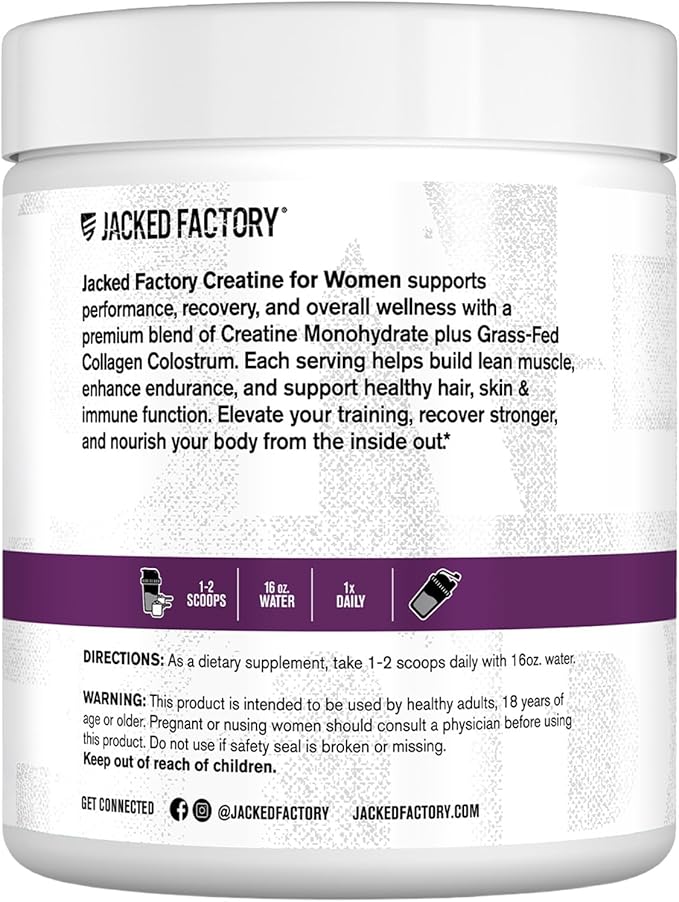 Jacked Factory Creatine for Women - Creatine Monohydrate with Collagen + Colostrum to Support Workout Performance, Lean Muscle Growth, Healthy Hair, Skin, & Nails - 30 Servings, Watermelon