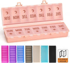 Foldable Pill Organizer 2 Times a Day w/Etched Labels -Dual Protection & Portable Weekly AM PM Pill Box, 7 Day Medicine Container, Large Travel Pill Case for Week Daily Supplement Vitamin - Pink