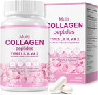 Multi Collagen Peptides Capsules, 240Pcs, Type I,II，V, X for Healthy Skin, Bone, Joint, Hair, Nail|Hydrolyzed Collagen Peptides, Easy Digestion, Unflavored for Women & Men