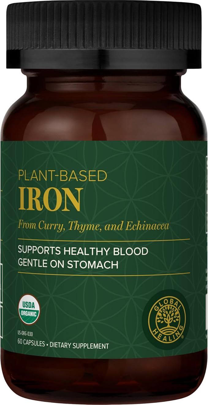 Global Healing Center Iron Supplement for Women and Men - Blood Builder Liquid Iron Vitamin with Curry Plant Extract - Natural Energy to Combat Fatigue, Brain Health & Oxygen Level Support (2 Oz)