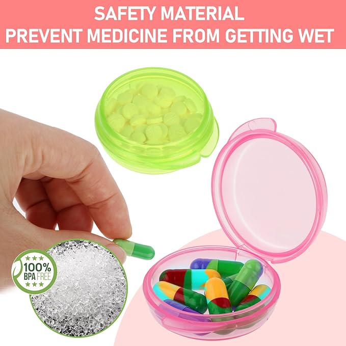 4 Pcs Mini Pill Organizer Small Pill Box Cute Portable Pill Case for Pocket Purse Travel Storage Containers Earplug Case Medicine Dispenser Vitamin Holder (Pink+Orange+Green+Purple)