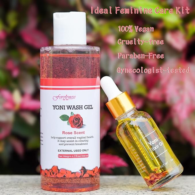 Feminine Wash, Natural Yoni Oil Set, Vaginal Wash with Cleaning Factor - Yoni Wash for Women PH Balance, 1 fl.oz Feminine Oil & 6.7 fl.oz Intimate Cleanser