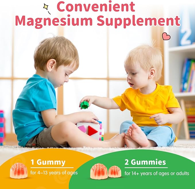Magnesium Gummies for Kids - Magnesium Glycinate Gummies with L-Theanine, Vitamin B6, D3 for Kids & Adults Sleep, Calm, Relaxation, Brain, Bones, Muscle Relief, Sugar Free Banana & Strawberry 120ct