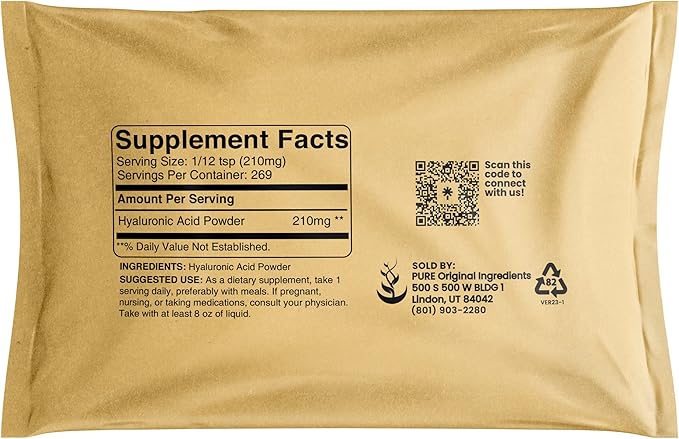 Pure Original Ingredients Hyaluronic Acid (2oz) Water Soluble, Fine Powder