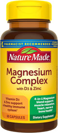 Nature Made Magnesium Complex Supplement with Vitamin D & Zinc for Immune Support, Magnesium Glycinate, Malate, Citrate & Oxide for Muscle, Nerve, Heart & Bone Support, 60 Capsules, 30 Day Supply
