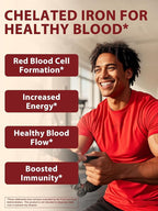 Iron Supplement for Women & Men, 3-in-1 65mg Iron Pills, Bisglycinate, Sulfate, Carbonyl Iron with Vitamin C, Enhanced Absorption, Energy, Red Blood Cell Support, Gentle, 60 Tablets