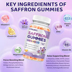 Saffron Gummies for Kids & Adults, 20-in-1 Saffron Supplements with 88.5mg Saffron Extract, B6, B12, C, D3, Magnesium for Calm, Focus, Nerve, Sugar Free, Vegan, Non-GMO Peach Mango Flavor, 120 Counts