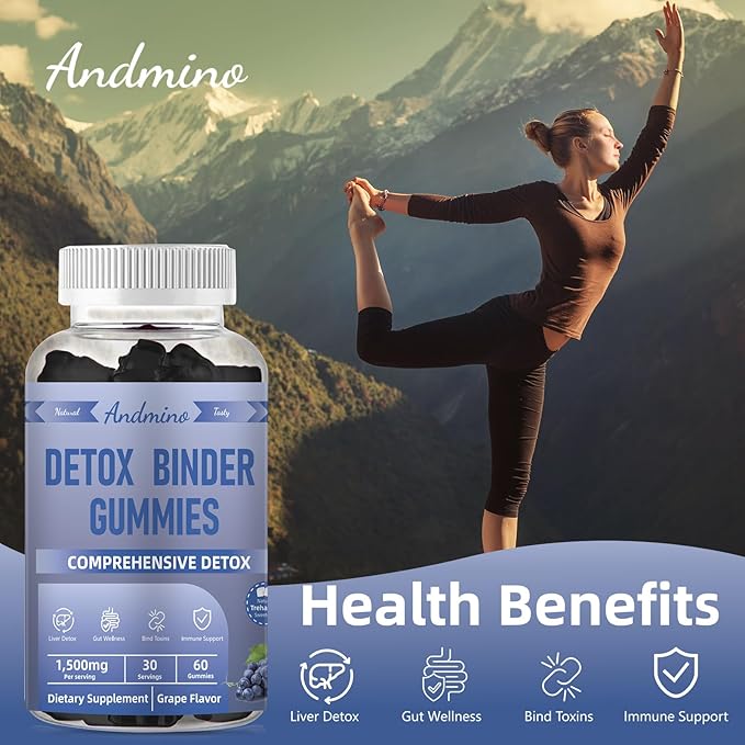 13-in-1 Detox Binder Gummies 1500mg | Activated Charcoal+Zeolite+Milk Thistle | Liver & Gut Detox Support | Non-GMO, Vegan, Gluten-Free, Grape Flavor, 60