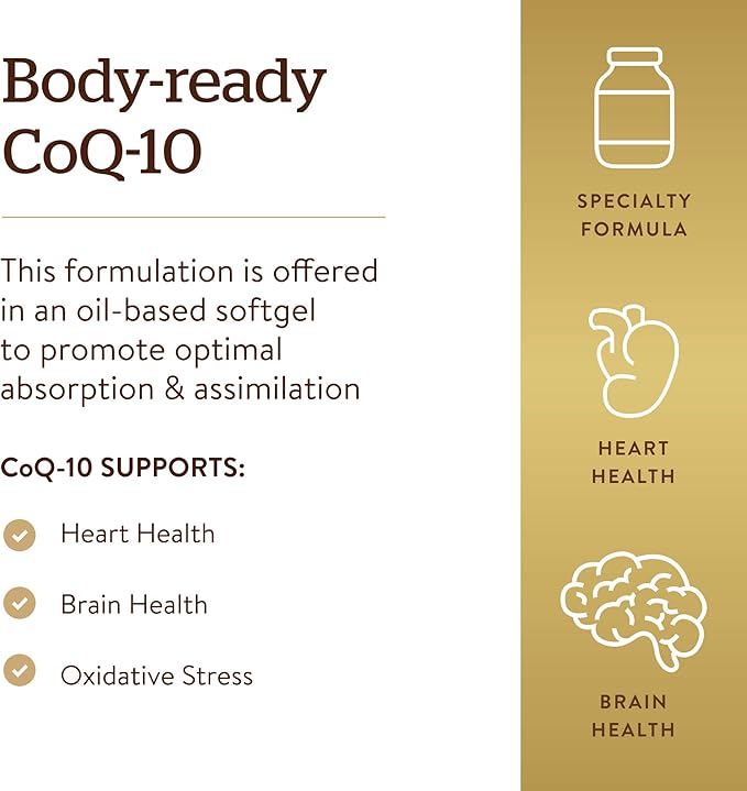Solgar Megasorb CoQ-10 200 mg, 60 Softgels - Supports Heart & Brain Function - Coenzyme Q10 Supplement - Enhanced Absorption - Gluten Free, Dairy Free - 60 Servings