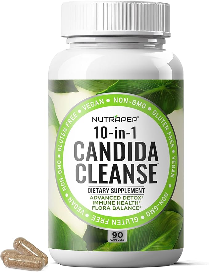 Candida Cleanse Detox Supplement - Women Men Natural Yeast Overgrowth Support with Caprylic Acid Probiotics Complex for Candi Balance Immune Intestinal Flora & Gut Health - Vegan Gluten Free