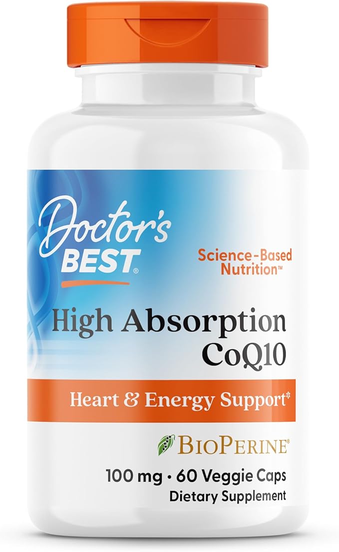 Doctor's BEST High Absorption CoQ10 with BioPerine Supplement - Coenzyme Q10 Caps for Heart Health & Antioxidant Support, Naturally Fermented CoQ10 100mg for Women & Men, Non GMO - 60 Veg Capsules