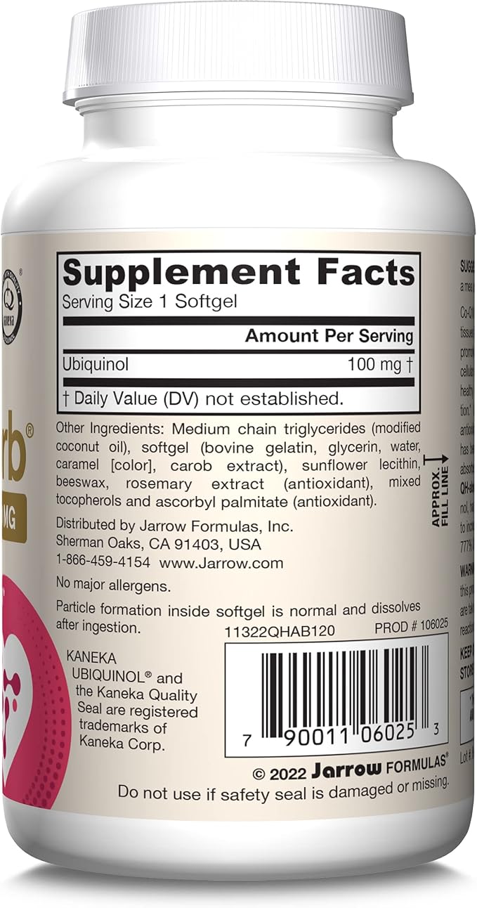 Jarrow Formulas QH-Absorb Ubiquinol 100mg - 120 Softgels - High Absorption & Active Antioxidant Form of Co-Q10 - Supports Mitochondrial Energy Production & Healthy Cardiovascular Function