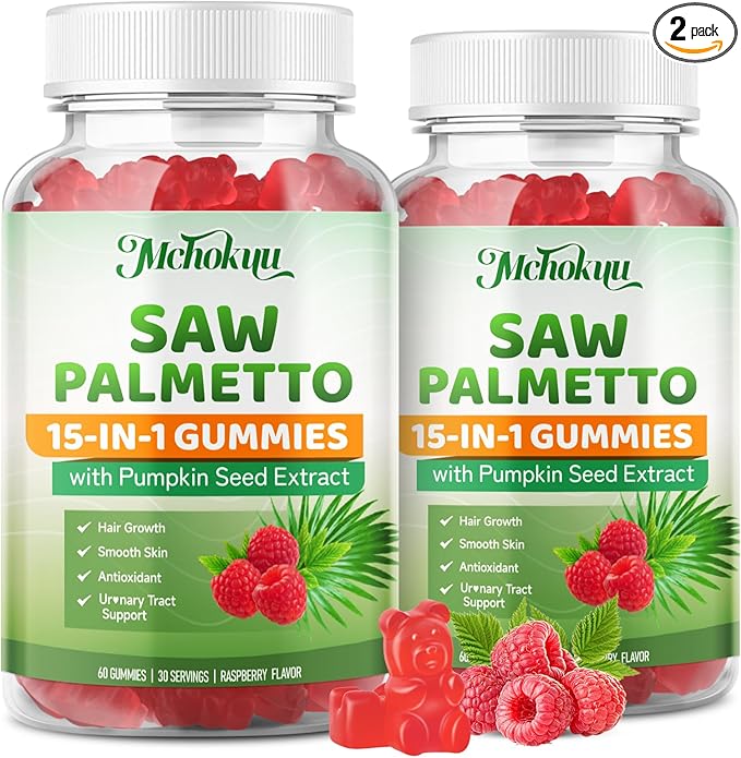 Saw Palmetto Gummies 600mg for Men & Women – Pumpkin Seed Oil Gummies with Saw Palmetto Supplement for Hair Growth & Skin Health, DHT Blocker - Sugar Free, Non-GMO, Raspberry Flavor 120 Count