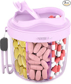 Pill Organizer with 7 Compartments, Pill Box Case for Holding 7 Different Vitamins, Anti-Mix Design for Easy Medication Retrieval. Travel Pill Organizer with 20 Labels. Pill Container（Purple）