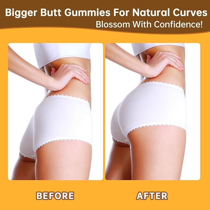 Booty Gummies for Big Butt and Hips, Bigger Butt Gummies for Natural Curves, 2 PCS Bum Support Gummy Booty Curvy Body, Berry Flavored Women Support Supplement, Boost Glute Growth, Fenugreek, 60 Count.