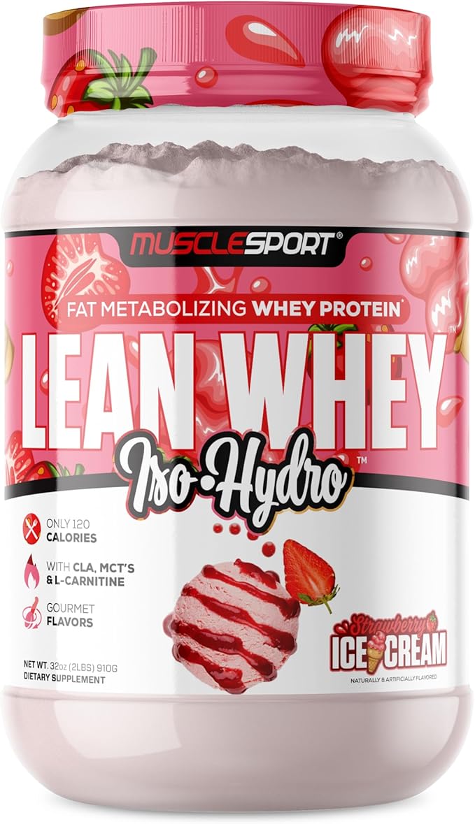 MuscleSport Lean Whey Revolution™ Protein Powder - Whey Protein Isolate - Low Calorie, Low Carb, Low Fat, Incredible Flavors - 25g protein per scoop (2LB, Strawberry)