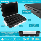 20 Compartment UV Protected Large Cobalt Blue Pill Case with Airtight Seal, Spill Proof, Silicone Gasket Waterproof Med Box with Medication Map (Black and Clear, 20 Compartment - 2 Pack)