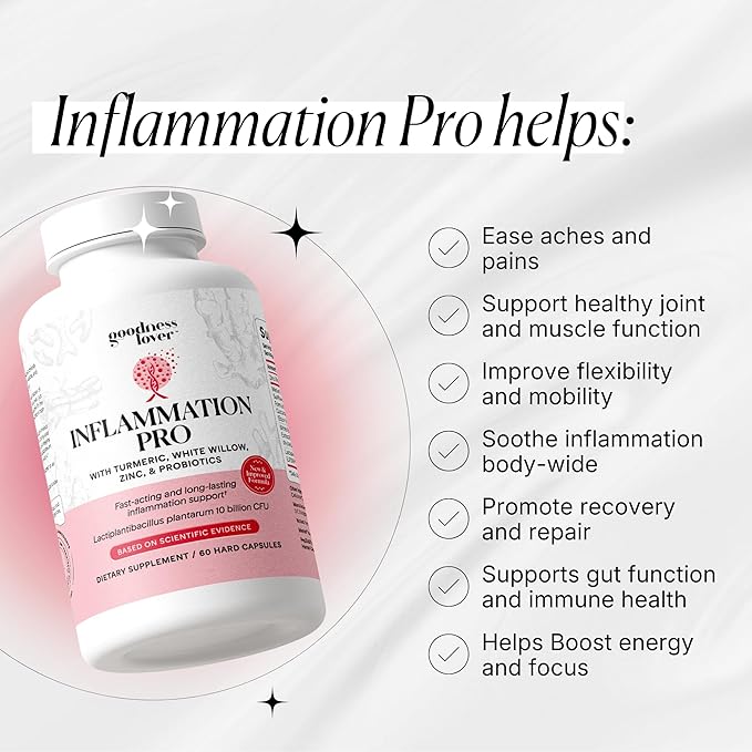 Goodness Lover Inflammation Pro, with 10 Billion CFU for Digestive Support, Curcumin, White Willow bark Extract, Zero fillers, Vegan, 30 Servings