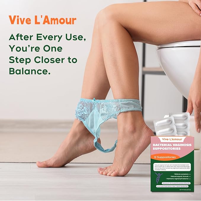 Vive L'Amour Vaginal Suppositories | Relieves Bacterial Vaginosis (BV) Symptoms: Fishy Odor, Itching, Abnormal Discharge | Natural Plant-Based Formula | 12 Inserts