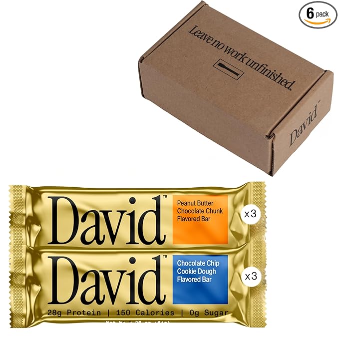 David High Protein Bars - 0g of Sugar, Low Carb, Gluten Free - 28g of Protein, 150 Calories - Variety 6 Pack (3x Peanut Butter Chocolate Chunk, 3x Chocolate Chip Cookie Dough