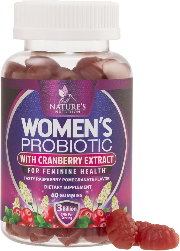 Nature's Nutrition Probiotics for Women Gummies with Cranberry - 6 Premium Strains for PH Balance, Digestive Health, Vaginal & Immune Support, Women's Probiotic Gummy for Feminine Health - 60 Gummies