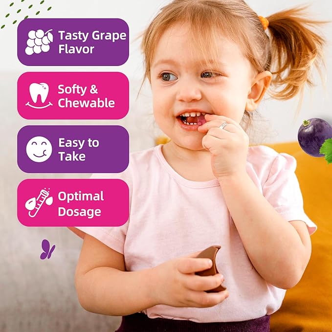 2 Pack Kids Magnesium Glycinate Gummies - Magnesium Gummies with L-Theanine, Chamomile, Licorice, Vitamin B6, D for Kids & Adults Sleep, Stress, Muscle Relief & Nerve Bone - Sugar Free Grape