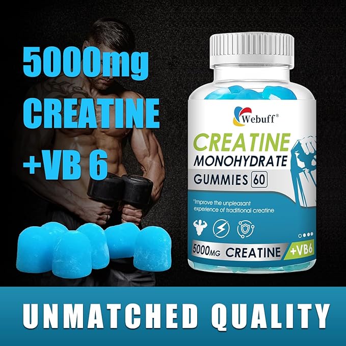 Creatine Gummies Monohydrate Complex 5000mg 60 Count Gummies Taurine + Vitamin B6 for Muscle Strength, Muscle Builder, Energy Boost, Pre Workout (60 Count (Pack of 2))