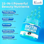 Biotin Gummies 10,000mcg with Collagen - 23-in-1 Hair Growth Gummies for Women & Men - Hair Skin and Nails Gummies with Keratin & Saw Palmetto - Sugar Free Non-GMO, Blueberry, 90 Count