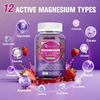 Migcopat Magnesium Complex Gummies, 20 in 1 Magnesium Gummy with Glycinate Citrate Malate Taurate - Ashwagandha, L-Theanine, D3&Zinc for Relaxation, Sleep, Muscle&Heart Support, Strawberry, 120 Cts