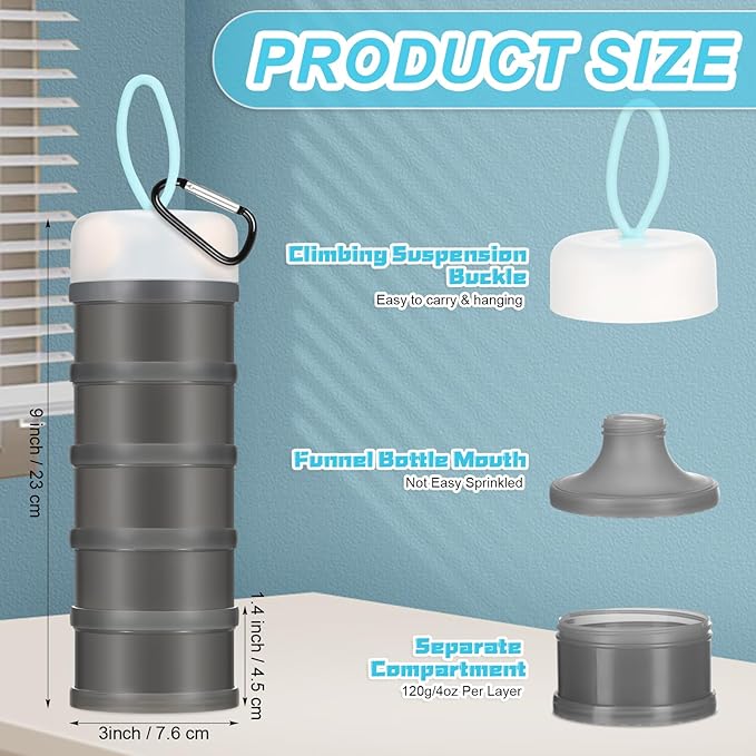 Baderke 2 Pcs Protein Powder Containers with Funnels Stand, 5 and 3 Layers Stackable Powder Supplement Travel Container Formula Organizer Storage Powders Holder for Travel Workout Fitness(White,Gray)