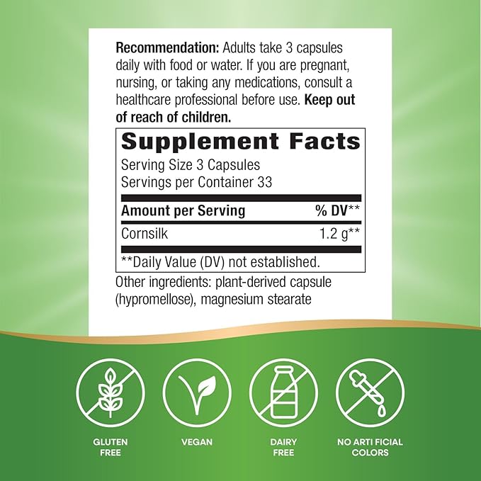 Nature's Way Corn Silk - 1,200 mg per 3-Capsule Serving - Traditional Urinary Health Support* - Corn Silk Dietary Supplement - Vegan & Gluten Free - 100 Vegan Capsules